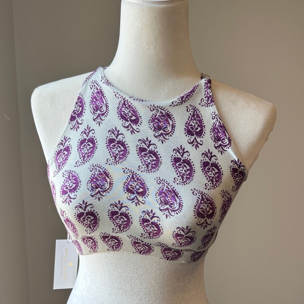 NWT Spiritual Gangster White and Purple Paisley Crop Top